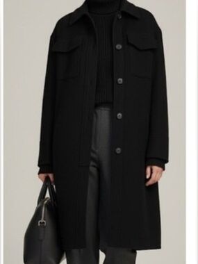 Vince Black Long Button-Front Wool Blend Coat